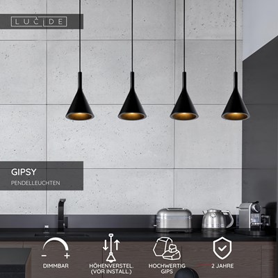 Lucide GIPSY - Pendelleuchten - 4xE27 - Schwarz